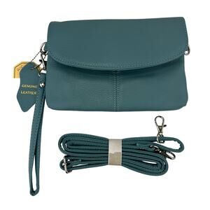 Cal-wyn Women's Turquoise Leather Wristlet Clutch Crossbody NWT